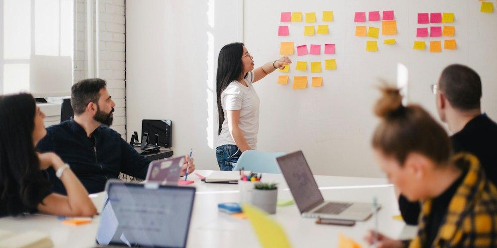 Brand team reviewing campaign work at a table