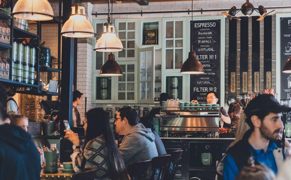 Busy cafe full of people talking