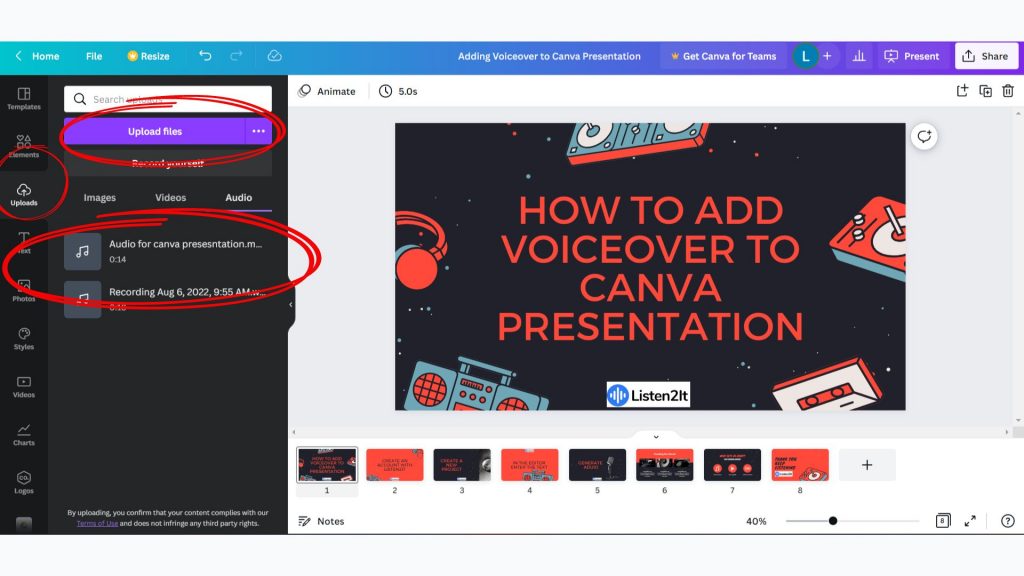 canva presentation voice over