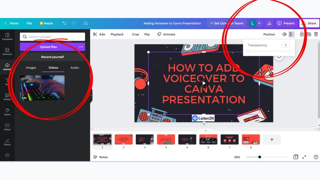 how to do voice over presentation in canva