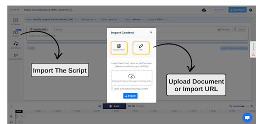Upload the script to create audiobook