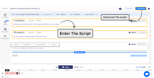 Create voiceover with text to speech