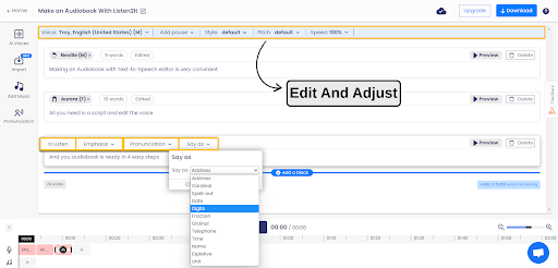 Edit the voice for audiobook