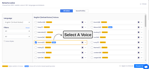 Select a voice for your audiobook